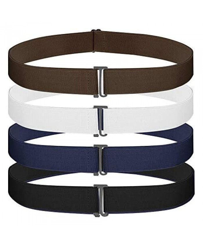 LELE LIFE 4 Pack Adjustable Stretch Belt Invisible Belt with Flat Buckle No Show Elastic Belt for Jeans Dresses Pants Black Brown White Dark Blue