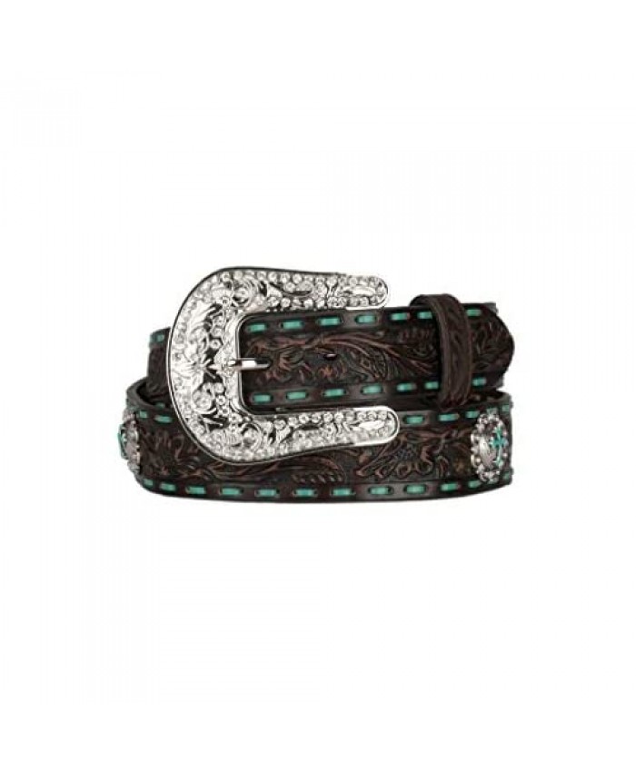 Nocona Belt Co. Women's Embellished Turquoise Cross Concho Brown Large