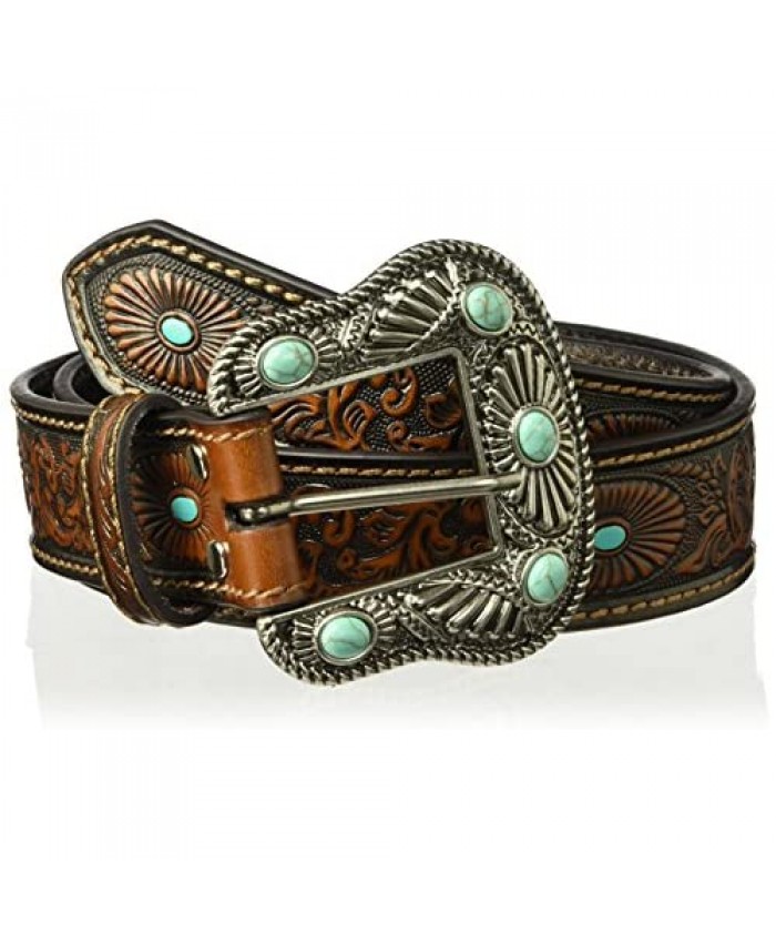 Nocona Belt Co. Women's Scroll Embossed Painted Turquoise Oval Belt