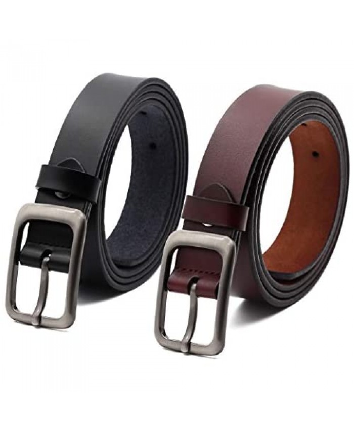 Set of 2 Women's Genuine Cowhide Leather Belt for Jeans Pants Pin Buckle By ANDY GRADE