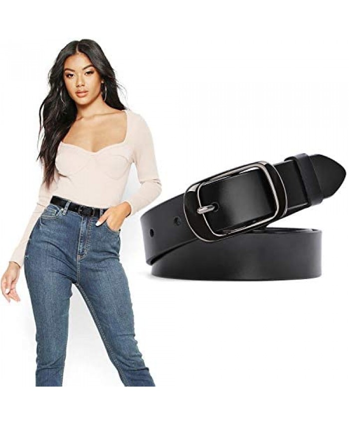 Women Leather Belt Ladies Black Waist Belt for Jeans Pants Dresses Fashion Casual Belt Elegant Gift Box