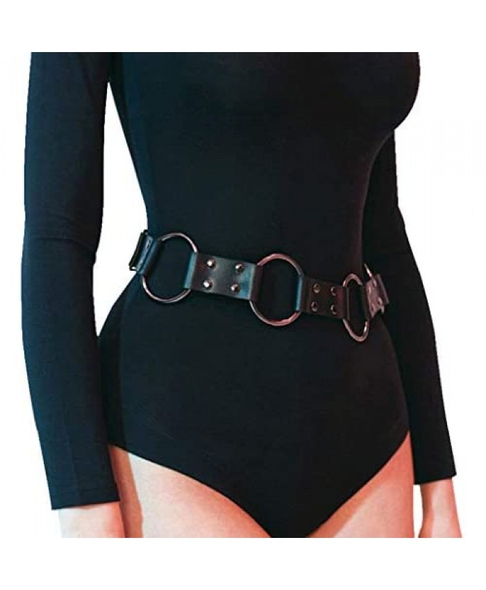 Women's Punk Rocker Grommet Leather Waist Belts with Metal Chains Tassel Adjustable Buckles Garter Harness