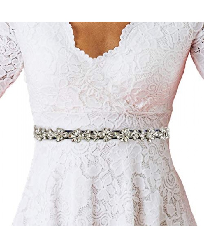 Yanstar Wedding Dress Belt Handmade Clear Crystal Rhinestones Bridal Sash Belt for Wedding