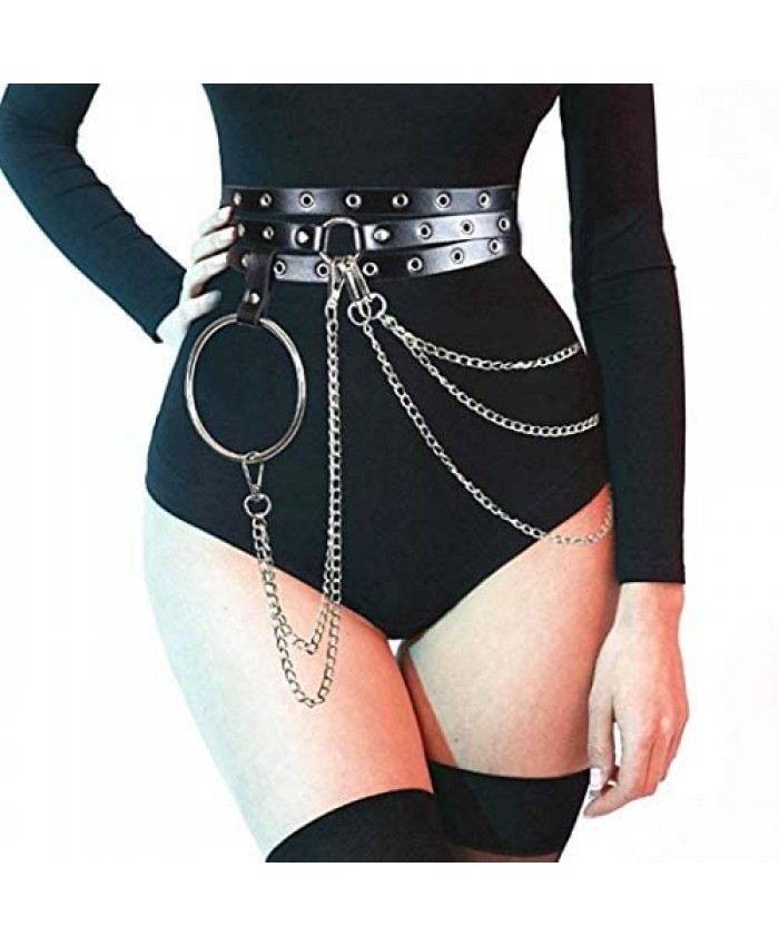 Zoestar Sexy Leather Waist Harness Tassel Black Body Leather Belt Punk Waist Cage for Women