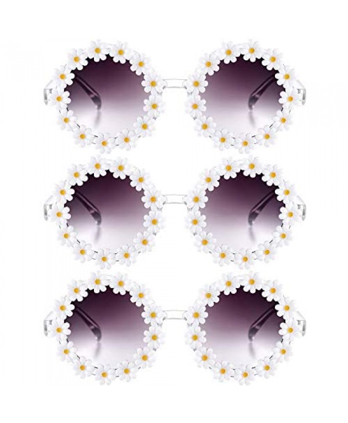 3 Packs Daisy Flower Sunglasses Daisy Shape Round Glasses Novel Floral Party Sunglasses Eyewear for Women