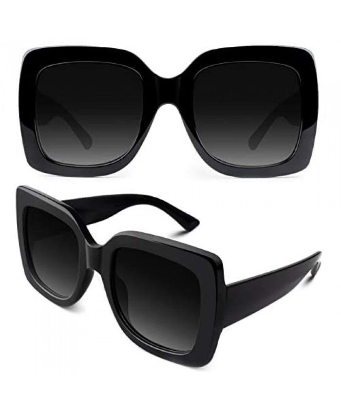GQUEEN Women Oversized Square Frame Sunglasses Multiple Tinted Glitter Designer Inspired Stylish Shades S904