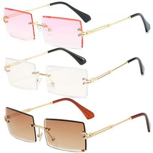 mincl/Fashion Small Rectangle Sunglasses Women Ultralight Candy Color Rimless Ocean Sun Glasses (3pcs-clear&pink&brown)