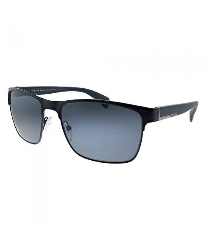 Prada Conceptual PR 51OS 1BO5Z1 Matte Black Metal Rectangle Sunglasses Grey Polarized Lens