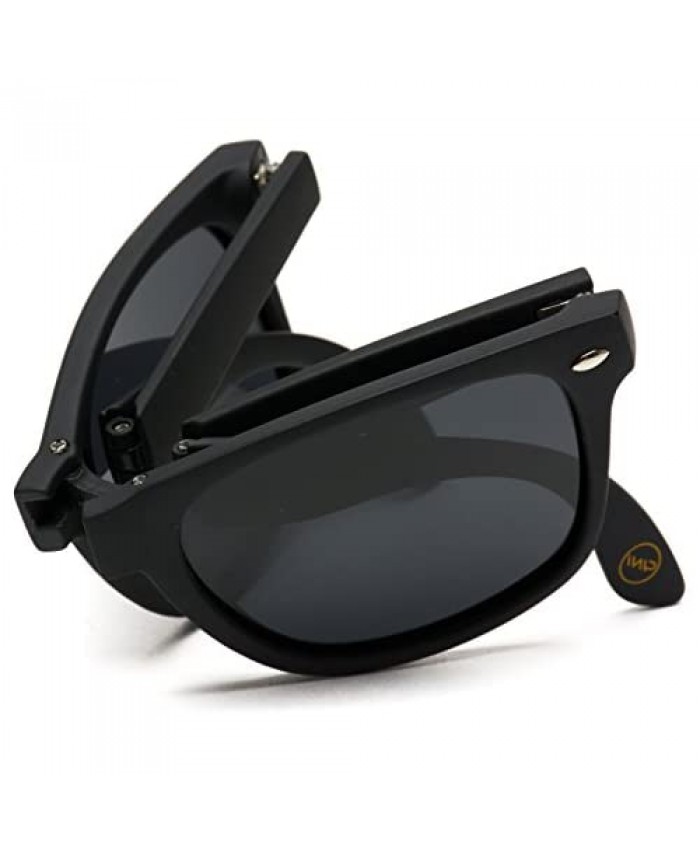 WearMe Pro - Polarized Modern Black Square Foldable Sunglasses with Case