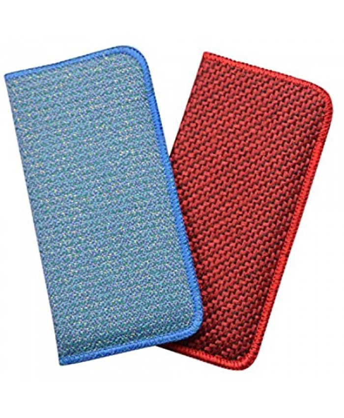 2 Pack Soft Fabric Slip Eyeglass Case Medium Tweed Fabric Asst in Sparkling Blue Red