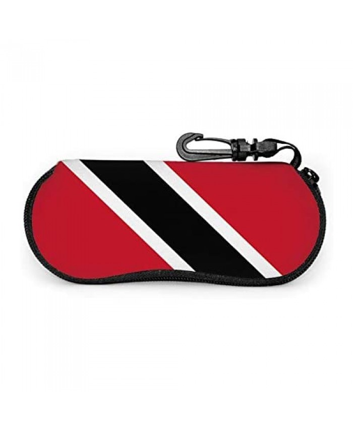 Trinidad And Tobago Flag Glasses Case With Carabiner Ultra Light Portable Neoprene Zipper Sunglasses Soft Case