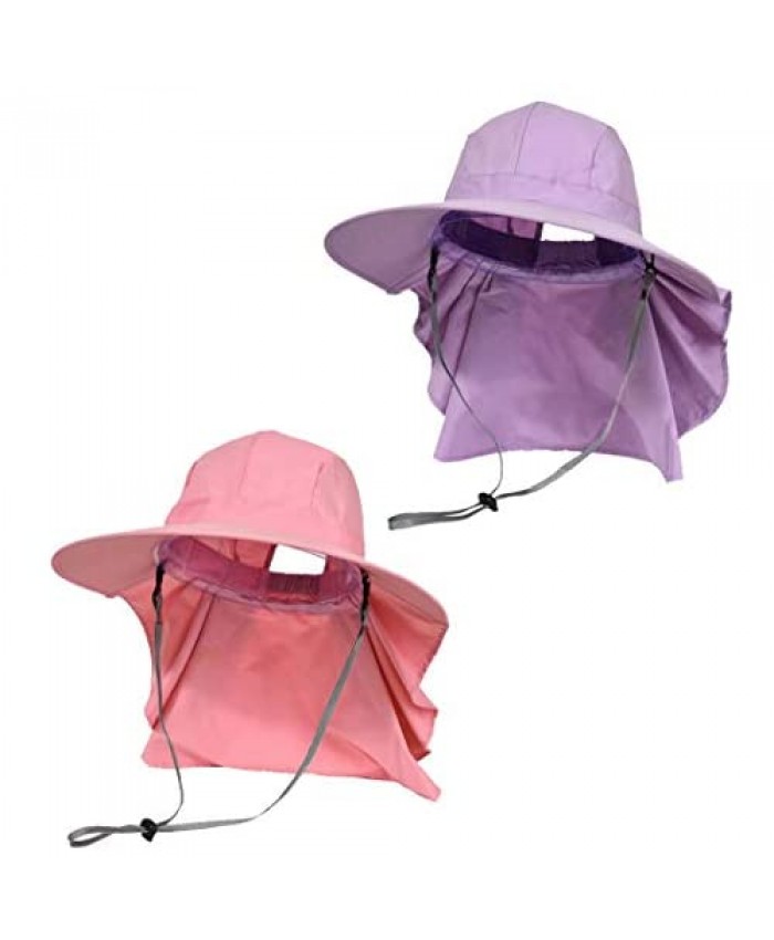 2 Pack Women's Ponytail Sun Hat Wide Brim Fishing Safari Beach UV Protection Hat w/Neck Flap Cover