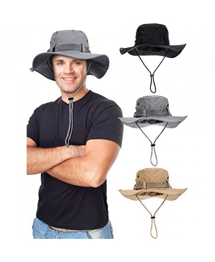 3 Pieces Fishing Hat Sun Hat Safari Cap UV Protection Wide Brim Boonie Hat for Men Women Outdoor Activities