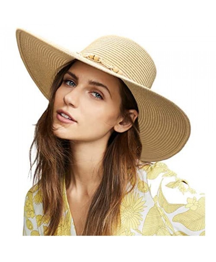accsa Womens Summer Straw Hats Wide Brim Sun Hat with Bowknot Foldable Panama Hat for Travel Beach UV Protection UPF 50+