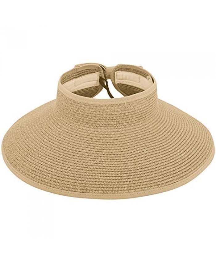 Beach Hats for Women Straw Sun Hat Visors Wide Brim Roll-up Summer Hats with UV Protection