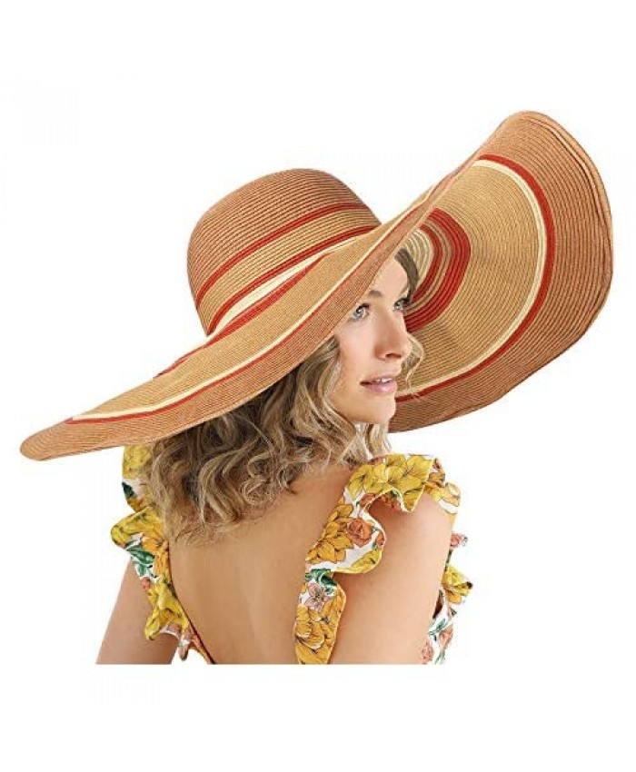 FEMSÉE Oversized Rainbow Beach Hats for Women - Wide Brim Sun Hats Roll-up Foldable Floppy Paper Straw Summer Hat