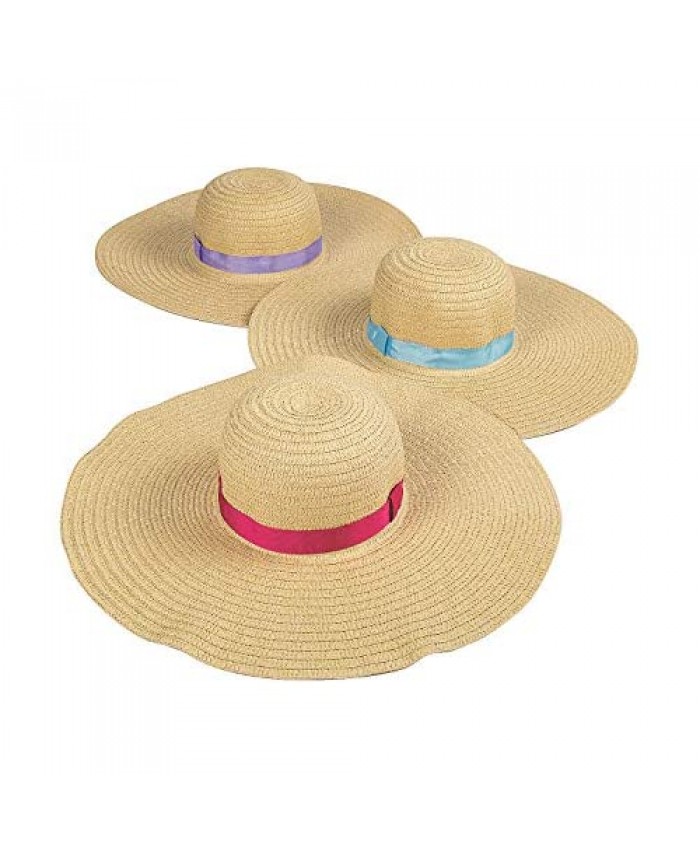 Fun Express Adult Floppy Sun Hats (Set of 6 Straw Hats) Women's Apparel Accessories