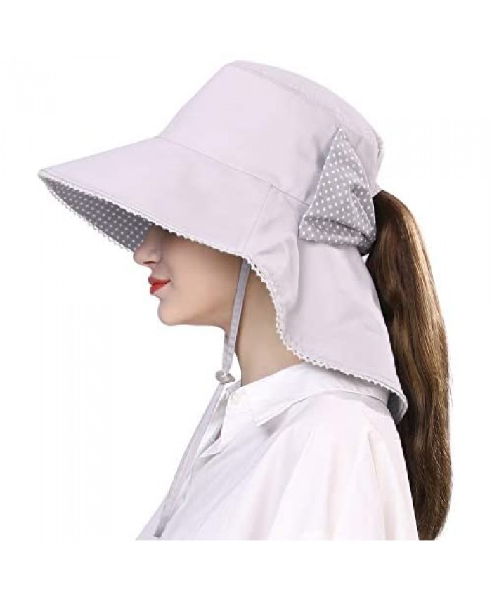 Jeff & Aimy Summer Ladies UPF 50 Sun Hats for Women Wide Brim Packable with Neck Protection Chin Strap Adjustable
