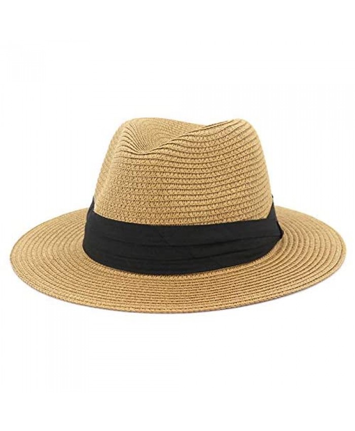 Lisianthus Women Wide Brim Straw Panama Hat Fedora Beach Sun Hat UPF50+