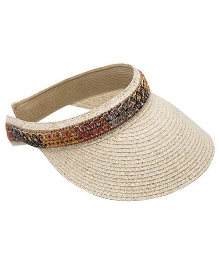 MORSTYLE Women Straw Clip On Visor Summer Sun Beach Hat Outdoor Travel Golf Cap UPF50+