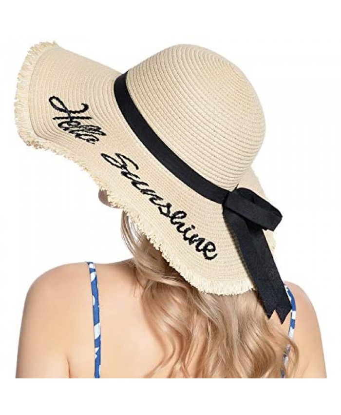 Muryobao Womens Wide Brim Straw Hat Floppy Foldable Roll up Cap Beach Sun Hat for Summer UV UPF50+