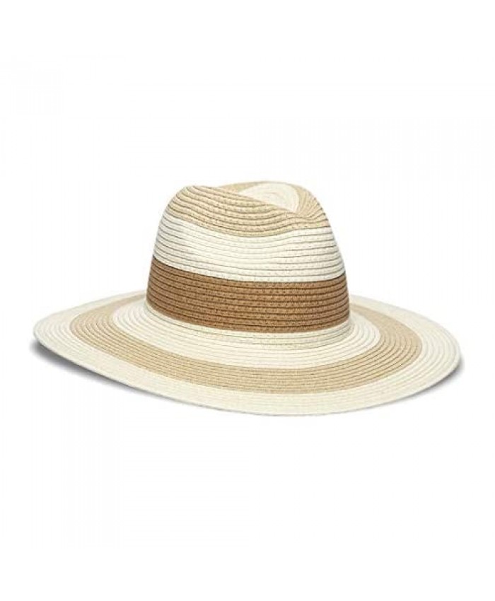 Physician Endorsed Women's Adjustable Head Size Sandi Fedora Hat White/Ecru/Tan Packable & Rated UPF 50+ for Max Sun Protection