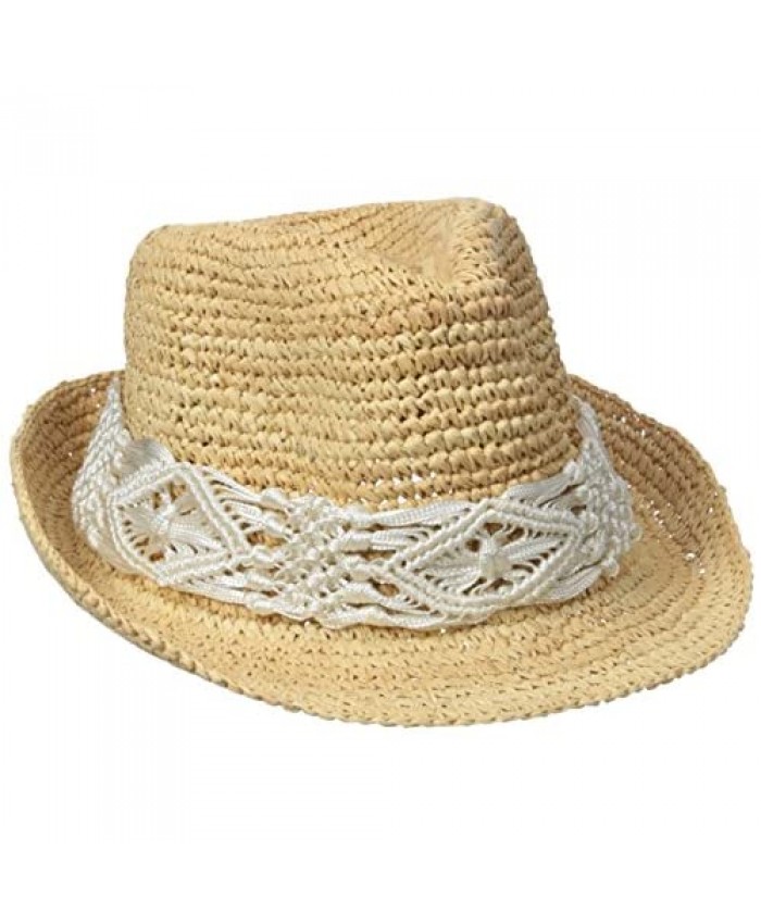 Physician Endorsed Women's Malia Crochet Raffia Sun Hat with Macrame Trim Rated UPF 30 for Sun Protection