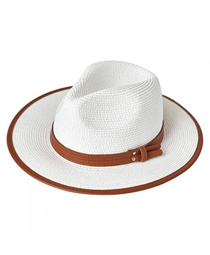 SOMALER Womens Straw Panama Hat Wide Brim Beach Sun Hat Summer Straw Fedora for Women