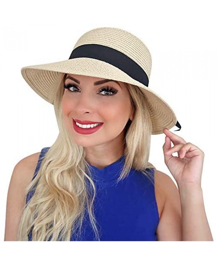 Sowift Sun Hats for Women Wide Brim Beach Hats with UV UPF 50+ Protection Floppy Straw Cap for Women
