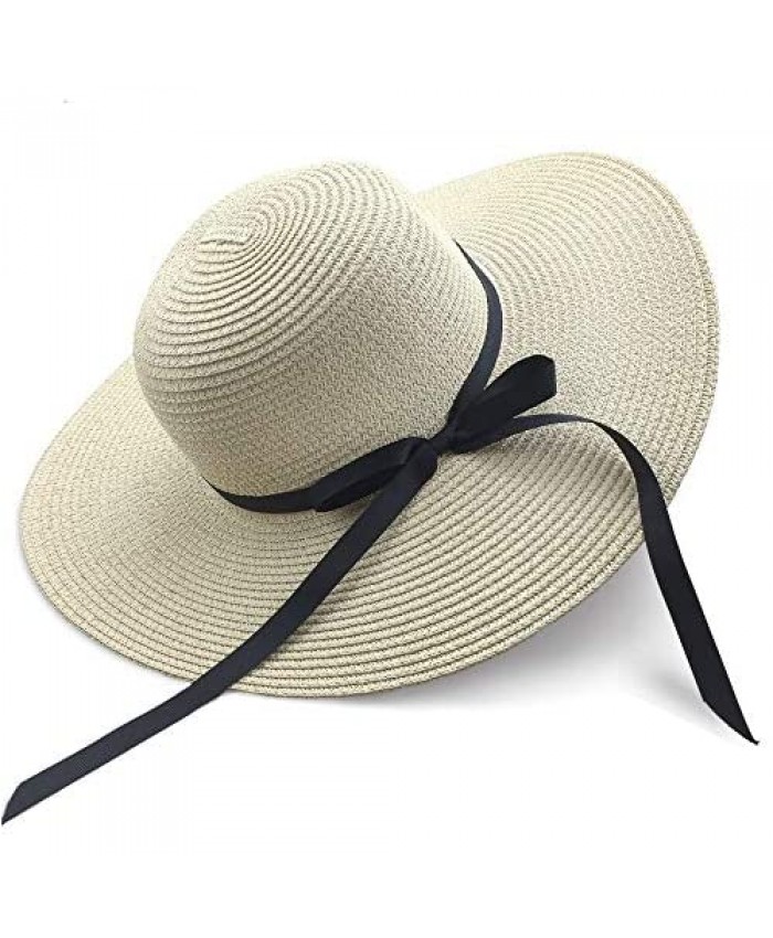 Sun Hats Floppy Foldable Bowknot Large Wide Brim Straw Women's Hats Summer Beach Cap UV Protection
