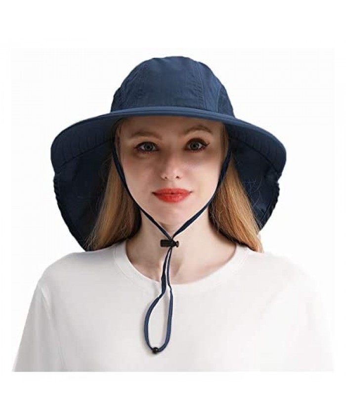 Wide Brim Sun Hat for Men Women Outdoor UPF 50+ Sun Protection Safari Cap Packable Sun Hat Fishing Hat with Neck Flap