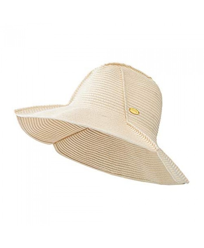 Women's Wide Brim Straw Hat Foldable Floppy Roll up Beach Sun Hat with Embossed Edge Design UPF50+