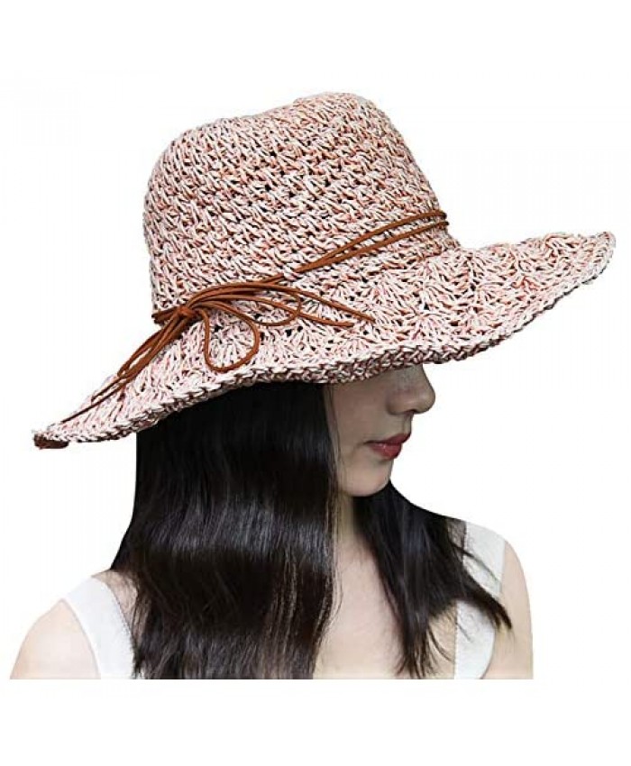 Xixihaha Womens Sun Beach Hat for Women Foldable Floppy Summer Straw Hat Wide Brim Hat UV Protection Sun Hats for Women