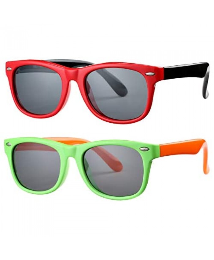 2 Pack Kids Polarized Sunglasses TPEE Unbreakable Flexible Frame for Boys Girls Age 3-8 100% UV Protection