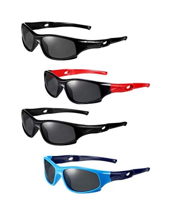 4 Pairs Kids Sports Sunglasses Rubber Flexible Frame Sunglasses Lightweight Sport Glasses Eyewear for Boys Girls and Children