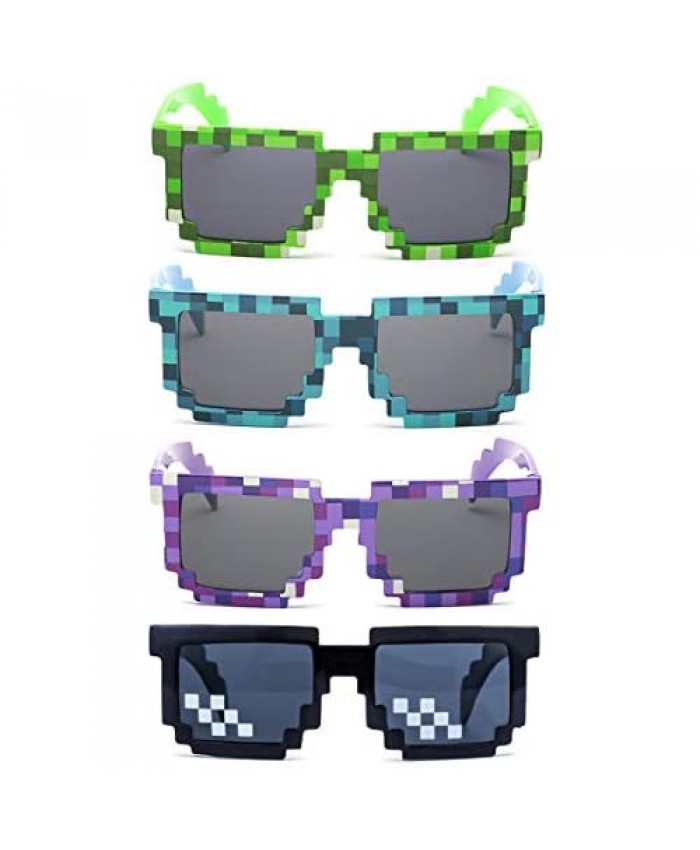 kilofly 4pc 8-Bit Pixel UV Protect Gamer Sunglasses Adult Kids Party Favors