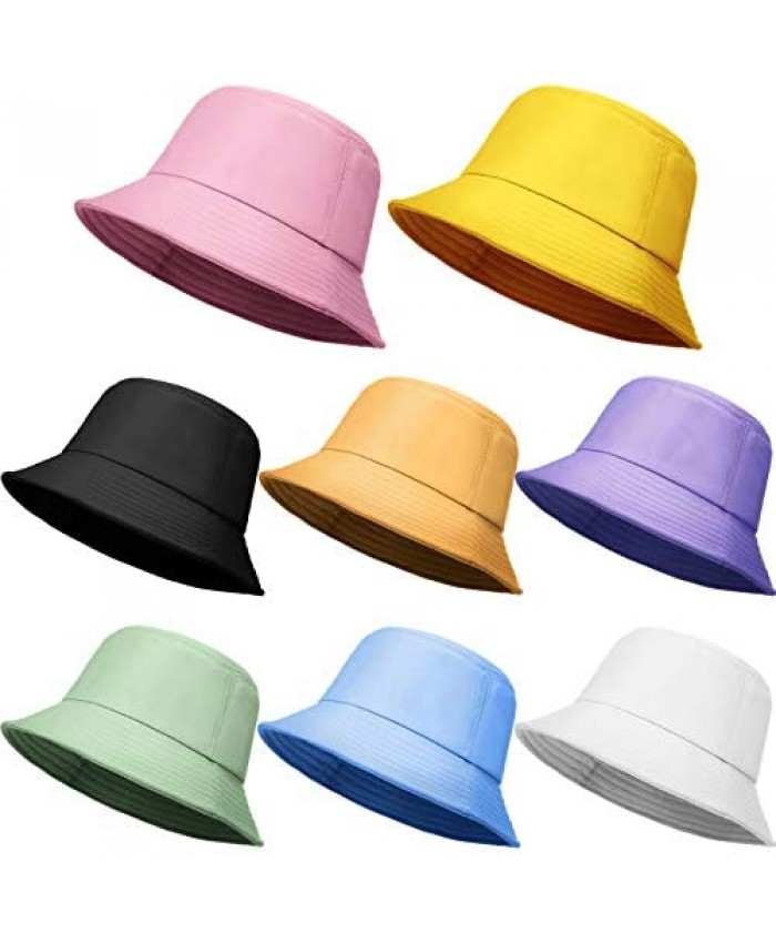 8 Pieces Bucket Hat Foldable Packable Bucket Cap Bucket Sun Hat for Unisex Wide Brim Outdoor Summer Cap Hiking Beach Sports 8 Colors