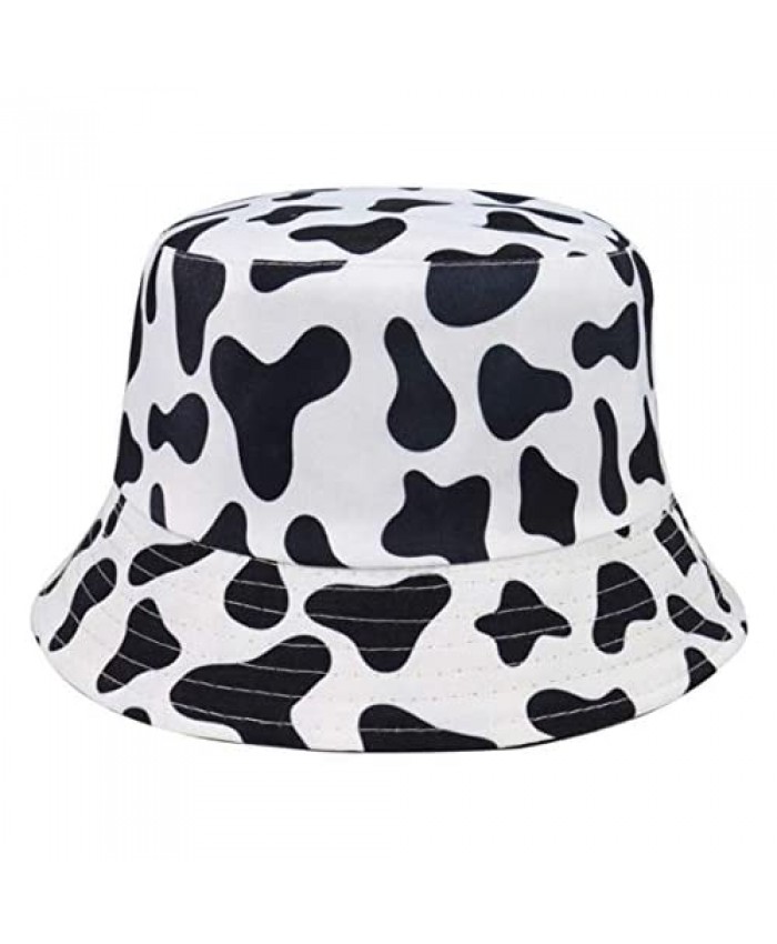 Animal Pattern Bucket Hat Cow Printed UV Protection Reversible Fisherman Hat for Women Men Sun Hats Black