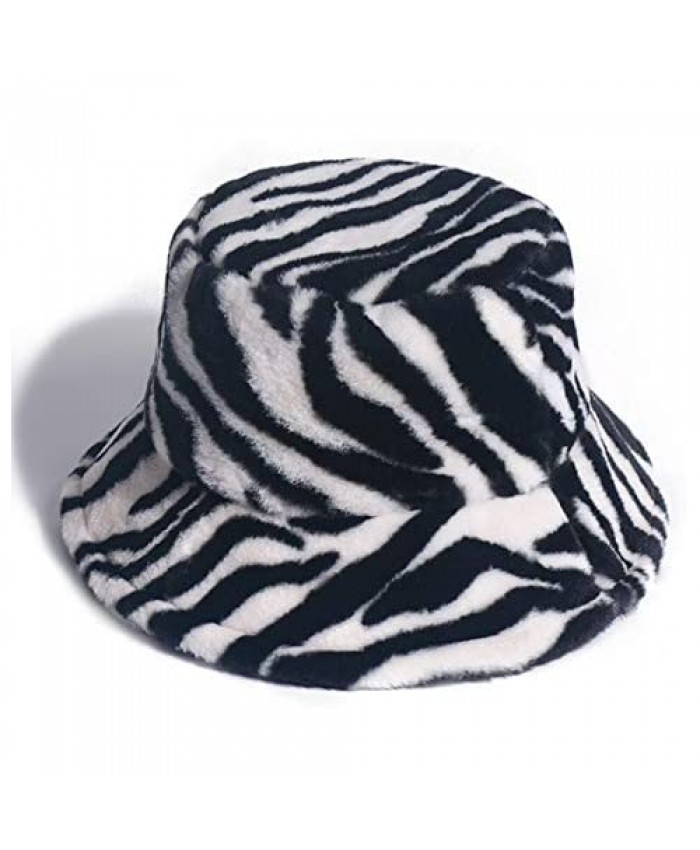 Bucket Hat for Women Men Animal Print Foldable Plush Winter Fisherman Hat