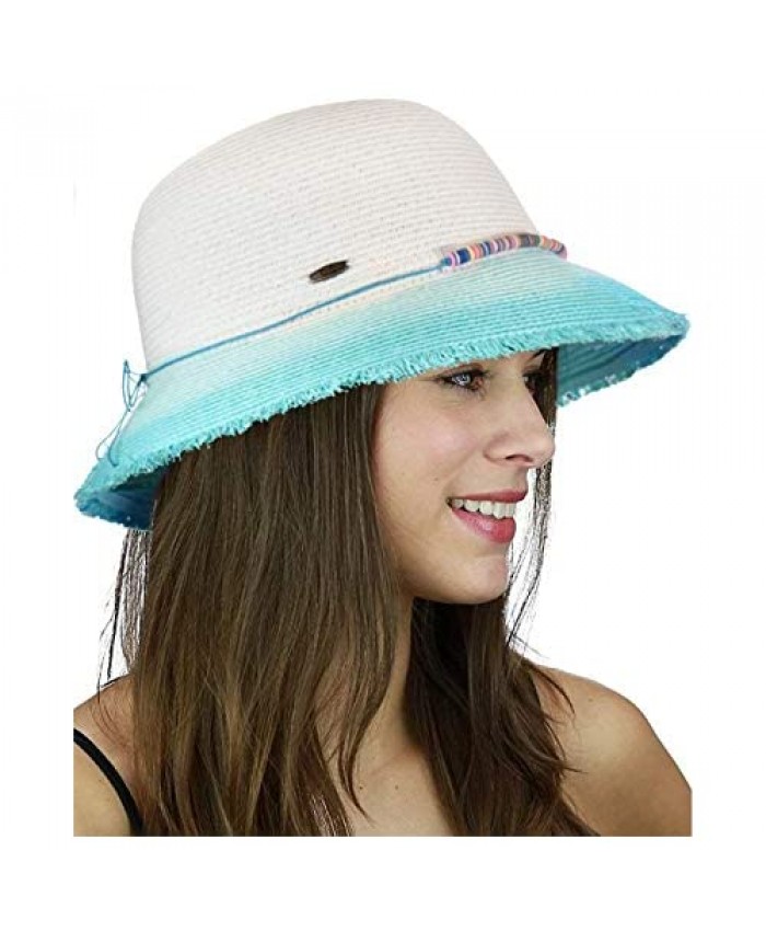 C.C Women's Paper Woven Cloche Bucket Hat with Color Bow Band