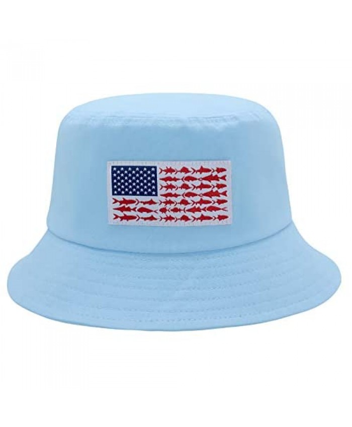 CZZBBX American Fish Flag Bucket Hat Embroidered Protection Summer Outdoor Sports Bucket Hat for Men and Women