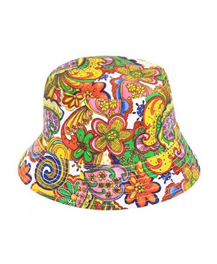 Giovacker Unisex Cotton Floral Print Bucket Sun Hat Packable Beach Fishernman Cap