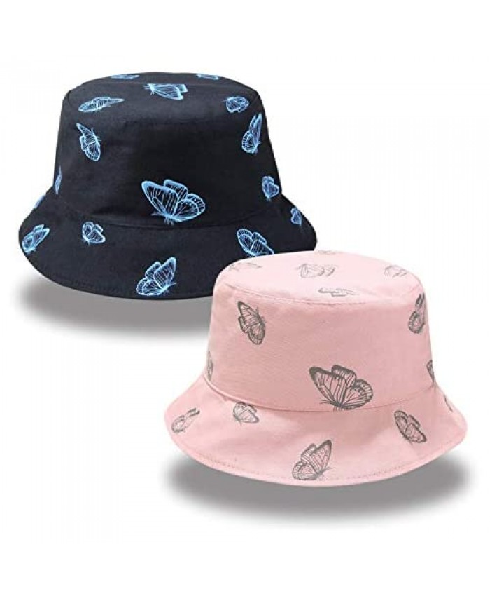 Groodo 2 Pieces Cute Butterfly Bucket Hat for Women Teens Girls Summer Sun Hat