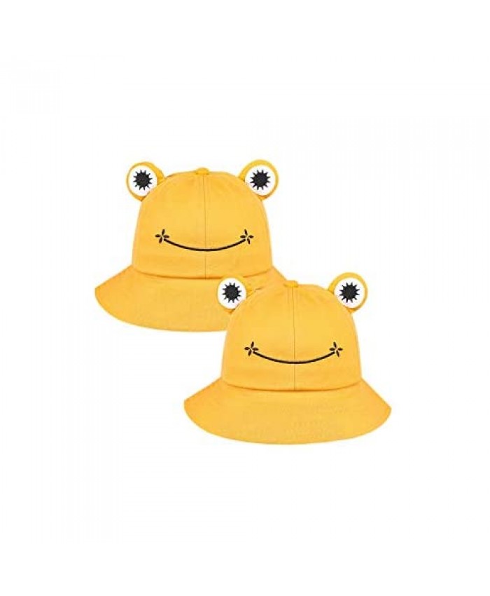 IUAQDP 2 Pieces Adult Cute Frog Bucket Hat Fisherman Cotton Sun Bucket Hat Wide Brim Beach Summer Hat for Women Teens
