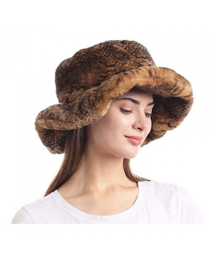 La Carrie Women's Snakeskin Print Faux Fur Bucket Hat Winter Warmer Fisherman Cap
