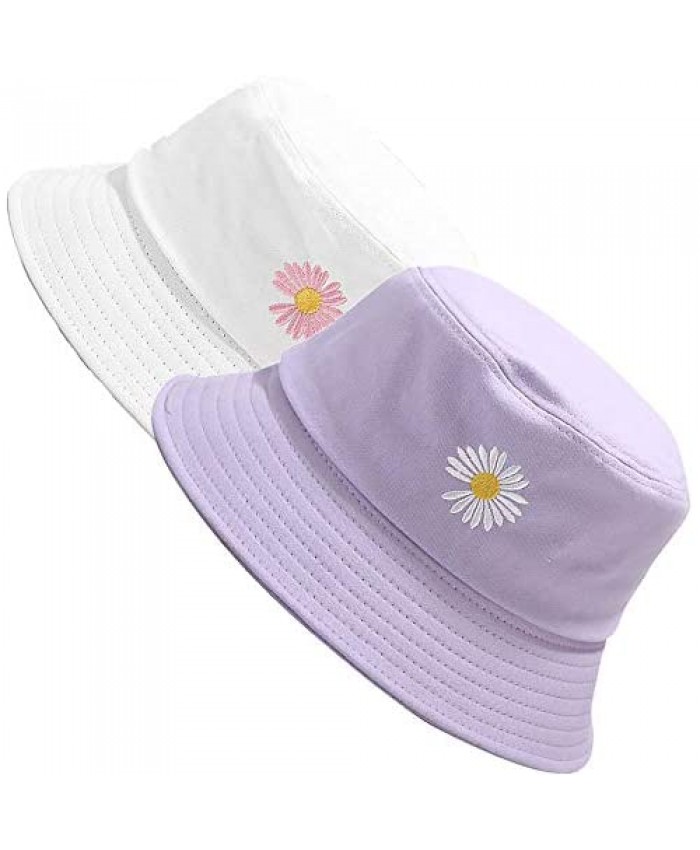 MaxNova Bucket Hats for Women Flower Embroidery Travel Beach Sun Hat Outdoor Cap Unisex 2pack