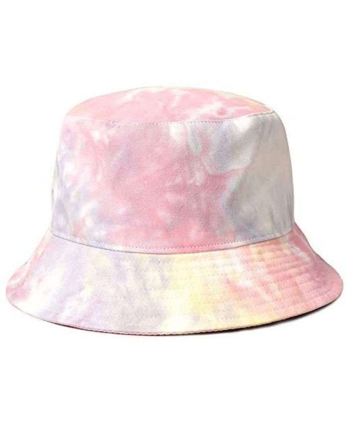 MIRMARU 100% Cotton Multicolored Pastel Spiral Water Color Tie Dye Packable Bucket Hat - Summer Travel Beach Outdoor Sun Hat.