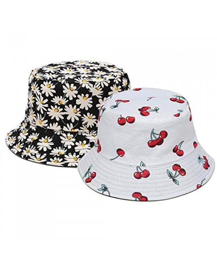 Packable Cherry Bucket-Sun-Hat Reversible - UV-Protection Daisy Fisherman Cap Summer