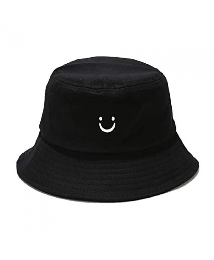 Smiely Embroidery Bucket Sun Hat Summer Travel Outdoor Packable Cap Unisex