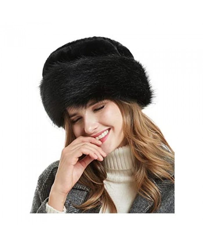 Soul Young Women's Leopard Faux Fur Hats Fluffy Bucket Hat Russian Style for Winter